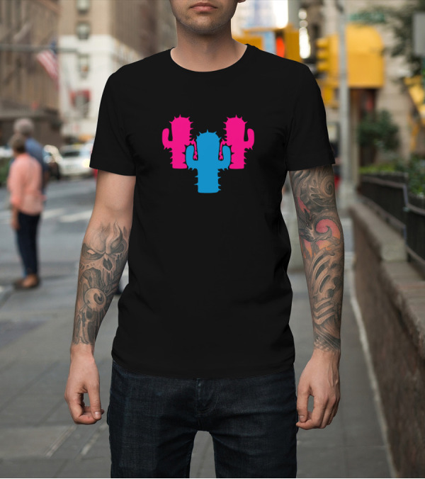Shirt: 5 Many Black Pink Blue Cool Cactus Dancing T-Shirt 5 Many Black Pink Blue Cool Cactus Dancing T-Shirt