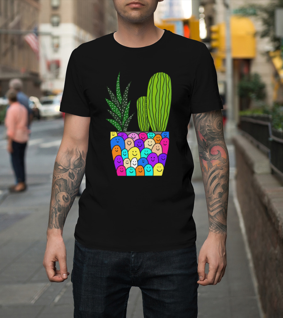 Happy Smiling Faces Succulent Cactus Pot T-Shirt