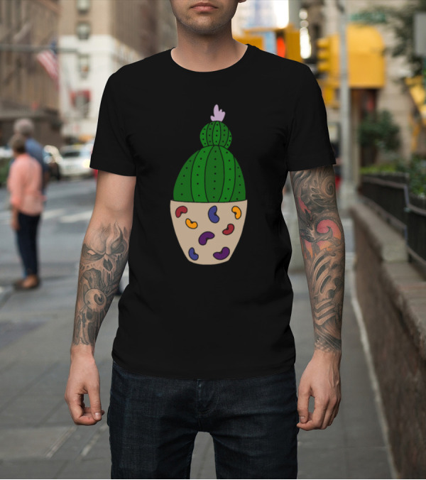 Shirt: Cactus in Colorful Bean Patterned Pot T-Shirt Cactus in Colorful Bean Patterned Pot T-Shirt
