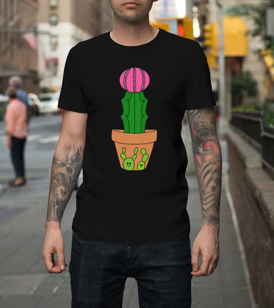 Hybrid Cactus with Smiling Cacti Friends in Cute Pot T-Shirt