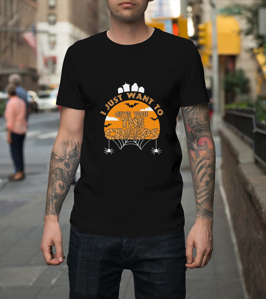 I Just Want to Give You the Creeps Halloween Bats and Tombstones T-Shirt
