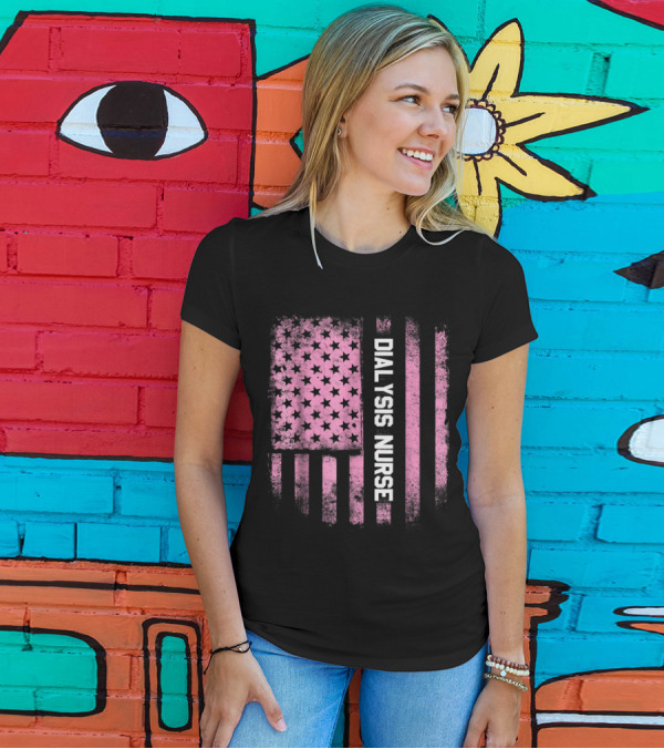 Dialysis Nurse Pink American Flag T-Shirt
