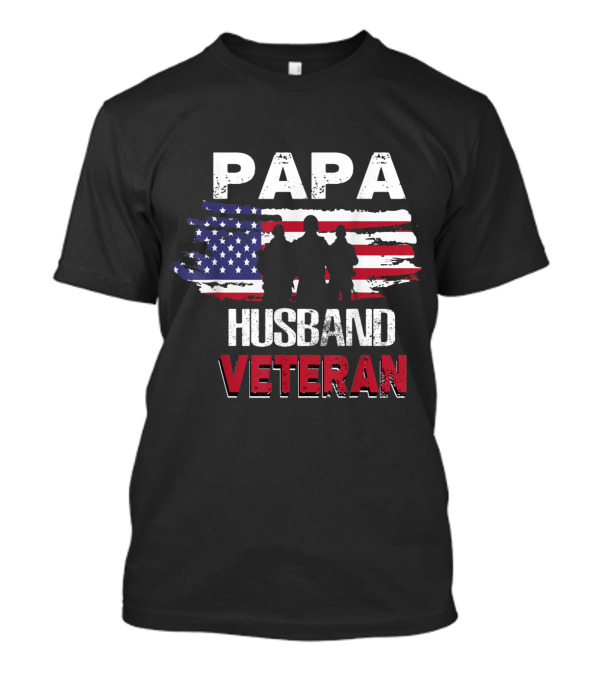 Papa Husband Veteran American Flag T-Shirt
