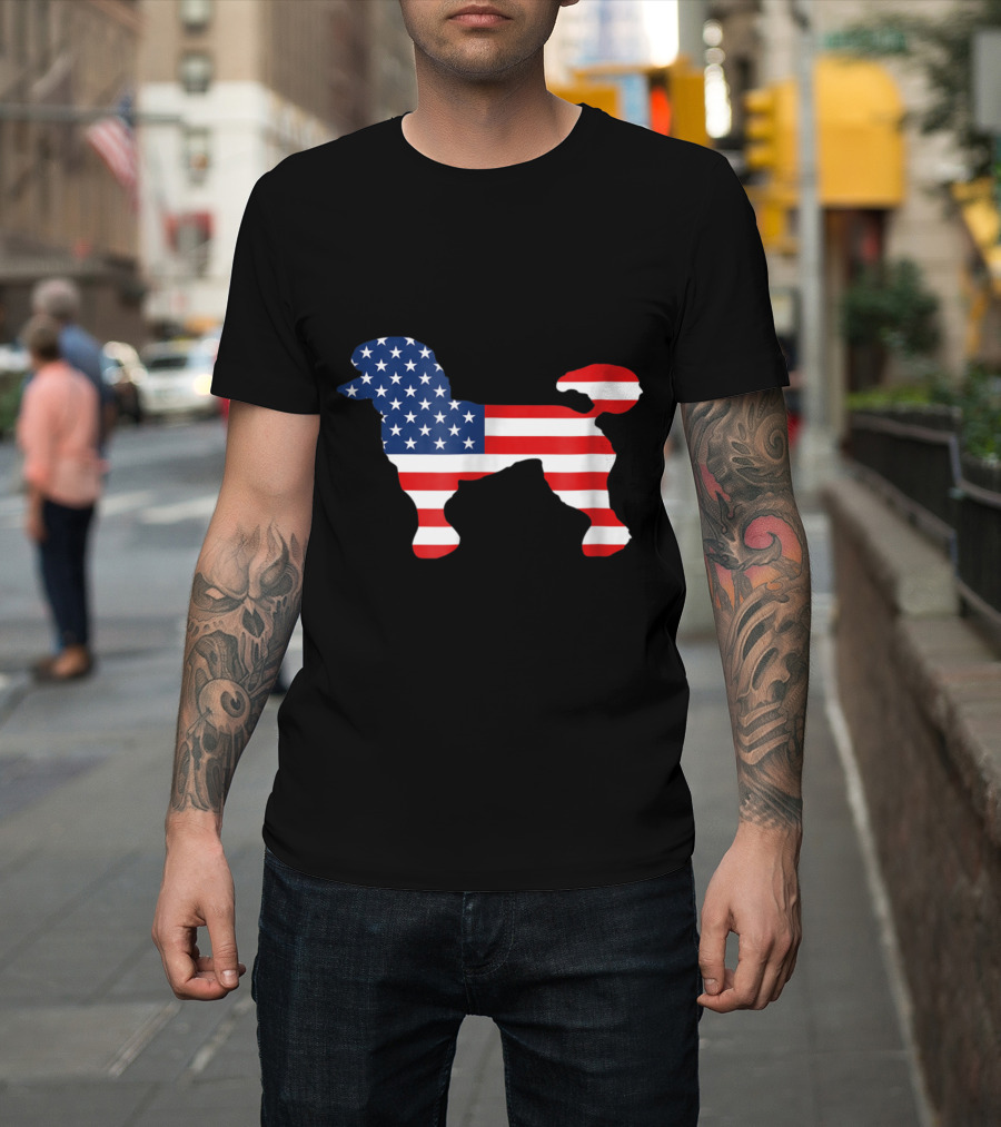 Patriotic Poodle Silhouette with American Flag T-Shirt