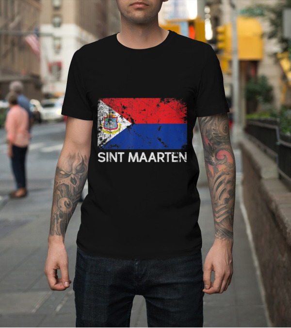 Shirt: Vintage Sint Maarten Flag Distressed Look T-Shirt Vintage Sint Maarten Flag Distressed Look T-Shirt