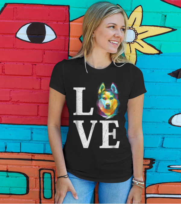 Love Siberian Husky Colorful Artistic T-Shirt