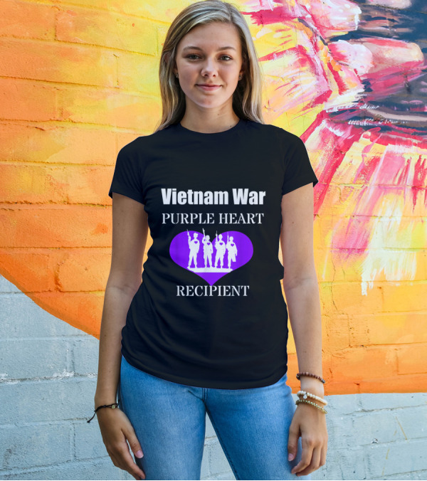 Vietnam War Purple Heart Recipient With Soldier Silhouette In Purple Heart T-Shirt