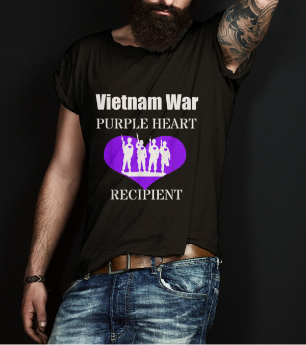 Vietnam War Purple Heart Recipient With Soldier Silhouette In Purple Heart T-Shirt