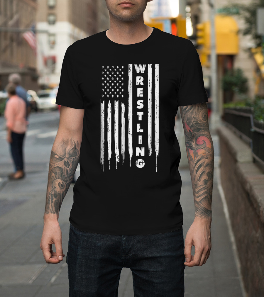 American Flag Wrestling Vintage Style T-Shirt