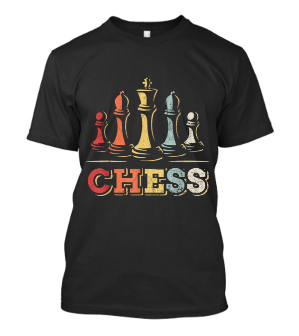 Vintage Chess Colorful Distressed Pieces And Text T-Shirt