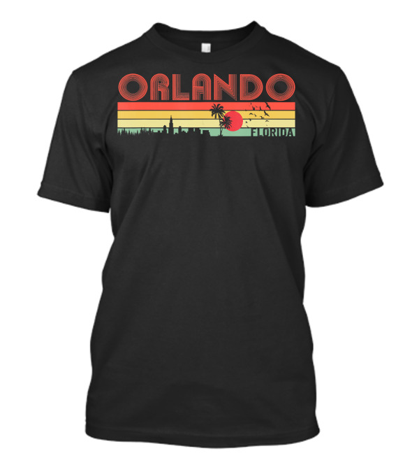 Orlando Florida Sunset Skyline With Palm Trees And Birds Souvenir T-Shirt