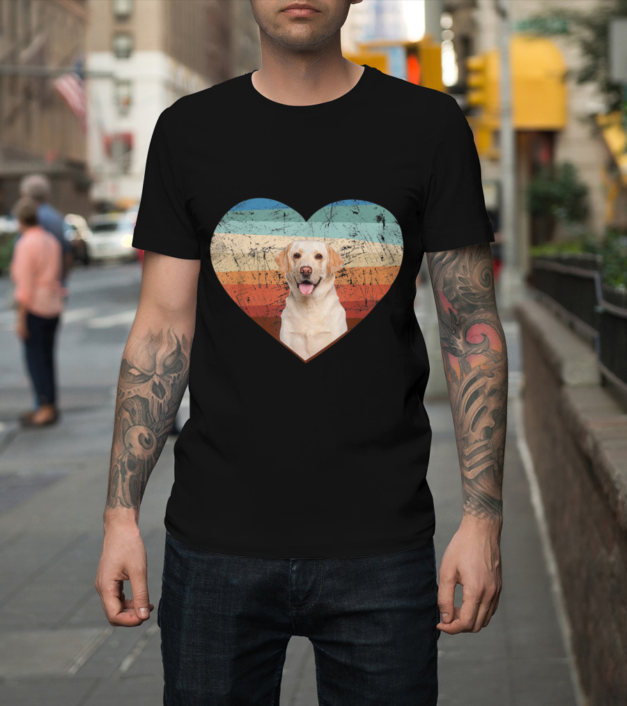 Retro Heart Pattern Labrador Retriever Dog Love T-Shirt