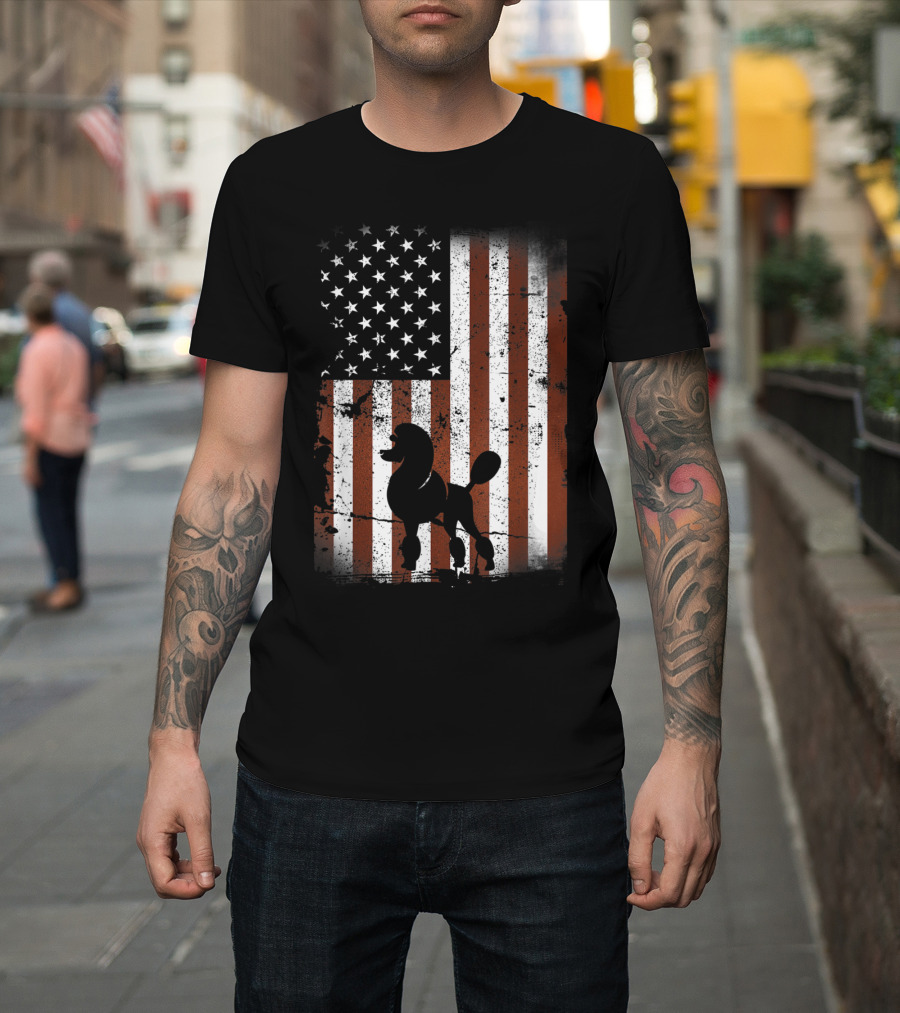 Poodle Silhouette American Flag 4th of July Dog T-Shirt
