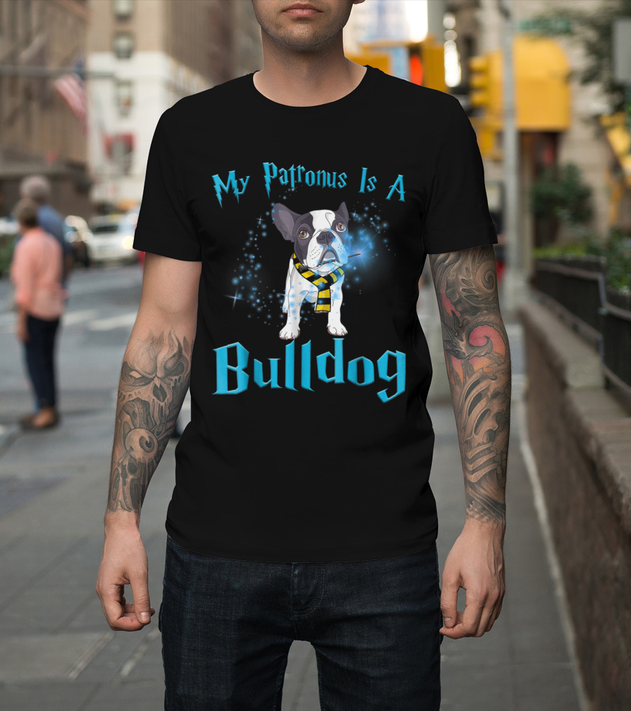 My Patronus Is A Bulldog Wizard Theme with Magic Sparks and Scarf T-Shirt
