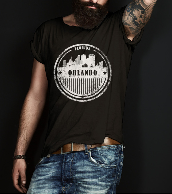 Orlando Florida Grunge Skyline Distressed Circular Emblem T-Shirt