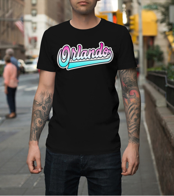 Shirt: Orlando Gradient Urban Graffiti Script Pink Blue T-Shirt Orlando Gradient Urban Graffiti Script Pink Blue T-Shirt