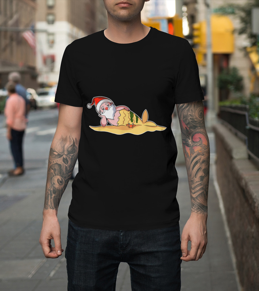 Santa Claus Beach Summer Fish T-Shirt