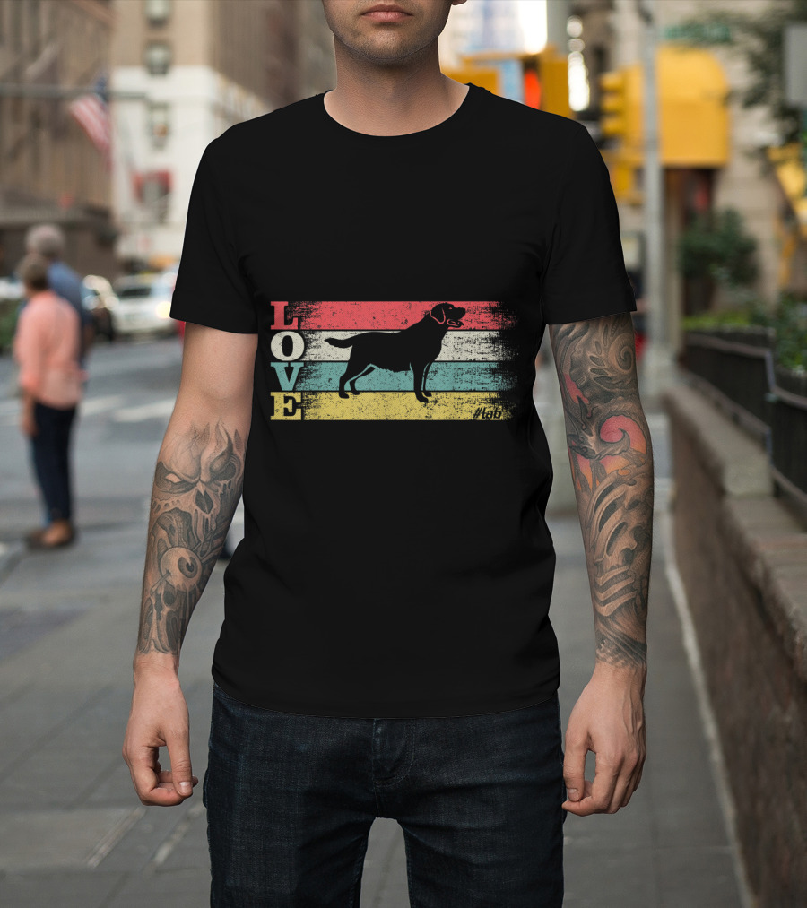 Vintage Love Labrador Retriever Silhouette Retro Stripes #Lab T-Shirt