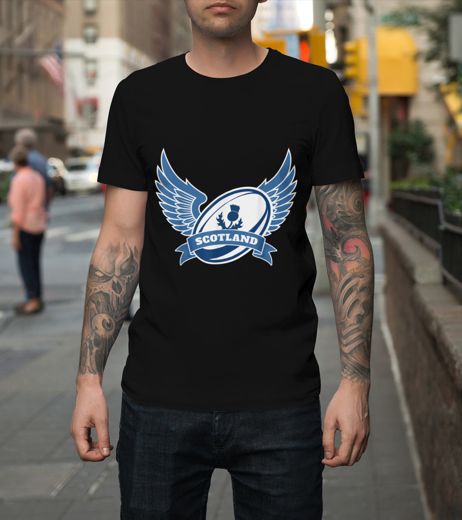 Scotland Rugby Ball With Wings Thistle T-Shirt