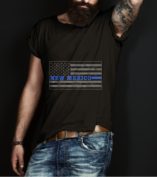 New Mexico Police Thin Blue Line American Flag T-Shirt