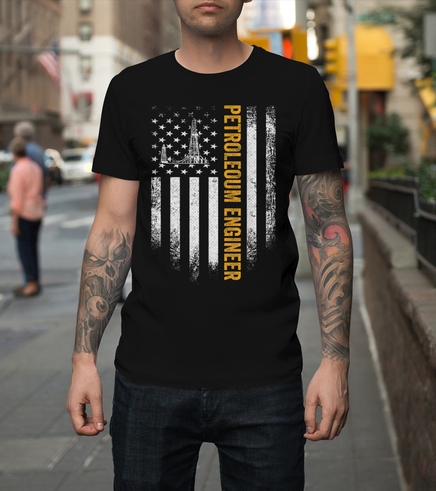 Vintage USA Flag Petroleum Engineer Rig T-Shirt
