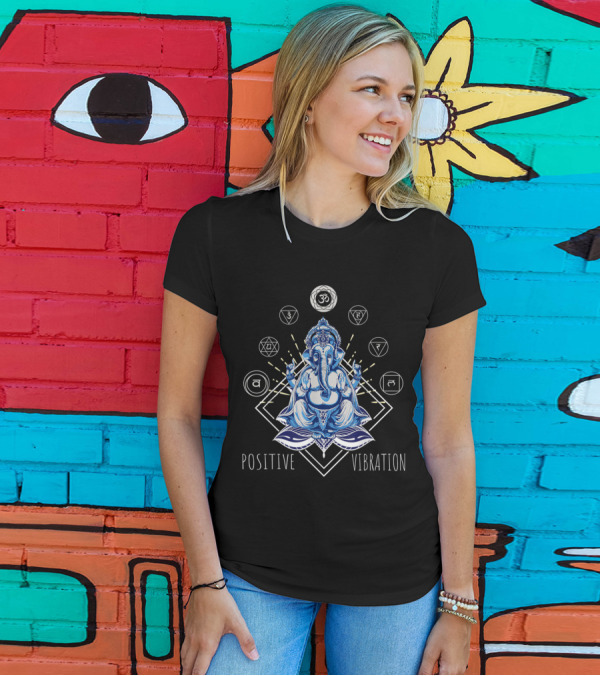 Positive Vibration Yoga Ganesha God Chakra Meditation T-Shirt