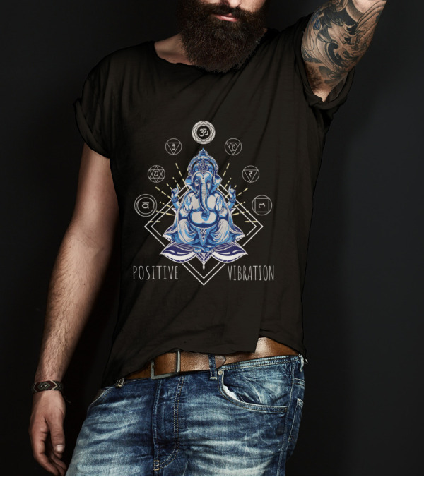 Positive Vibration Yoga Ganesha God Chakra Meditation T-Shirt