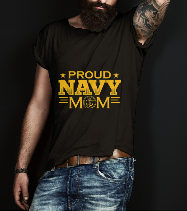 Proud Navy Mom Anchored Stars Emblem T-Shirt
