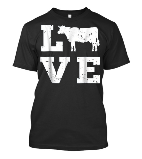LOVE Cow Silhouette Typography T-Shirt