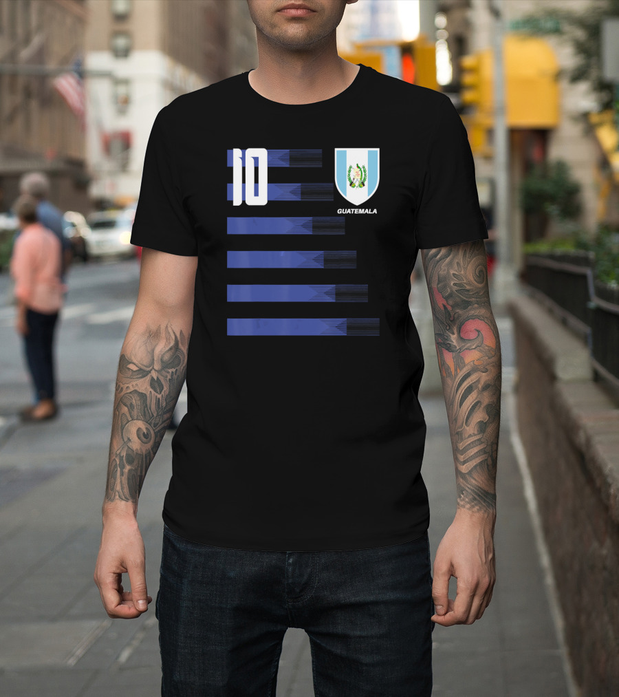 Guatemala Guatemalteco Futbol Soccer Number 10 Shield Blue Stripes T-Shirt