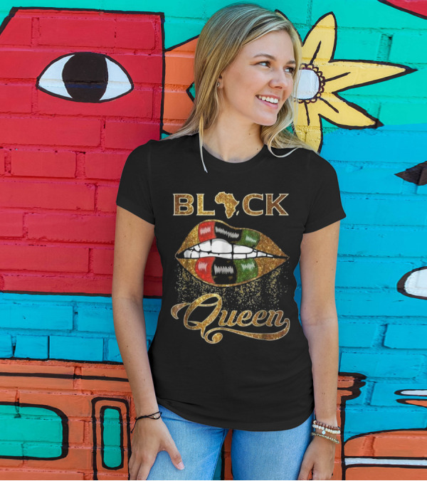 Black Queen Lips Gold Red Green Africa Map T-Shirt