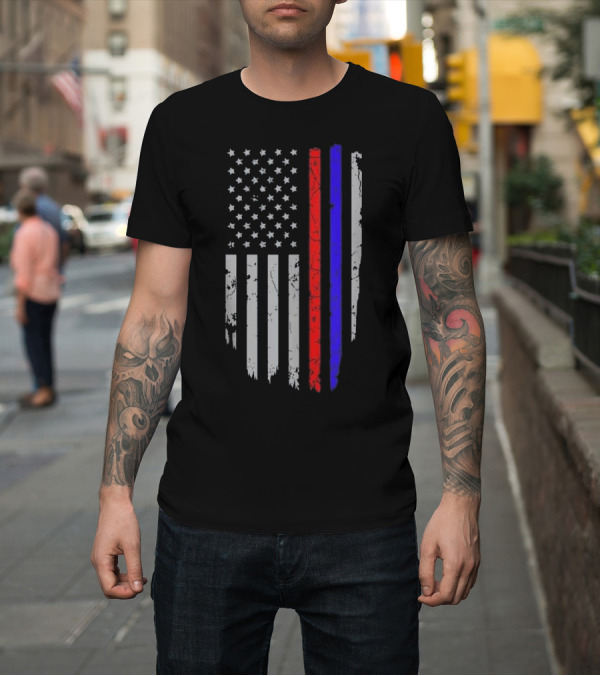 Shirt: American Flag Red Blue Thin Line Firefighter Support T-Shirt American Flag Red Blue Thin Line Firefighter Support T-Shirt