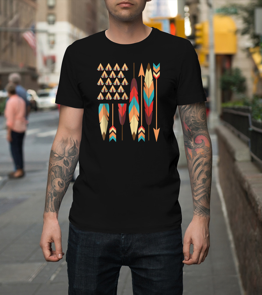 Native American Feather and Teepee USA Flag T-Shirt