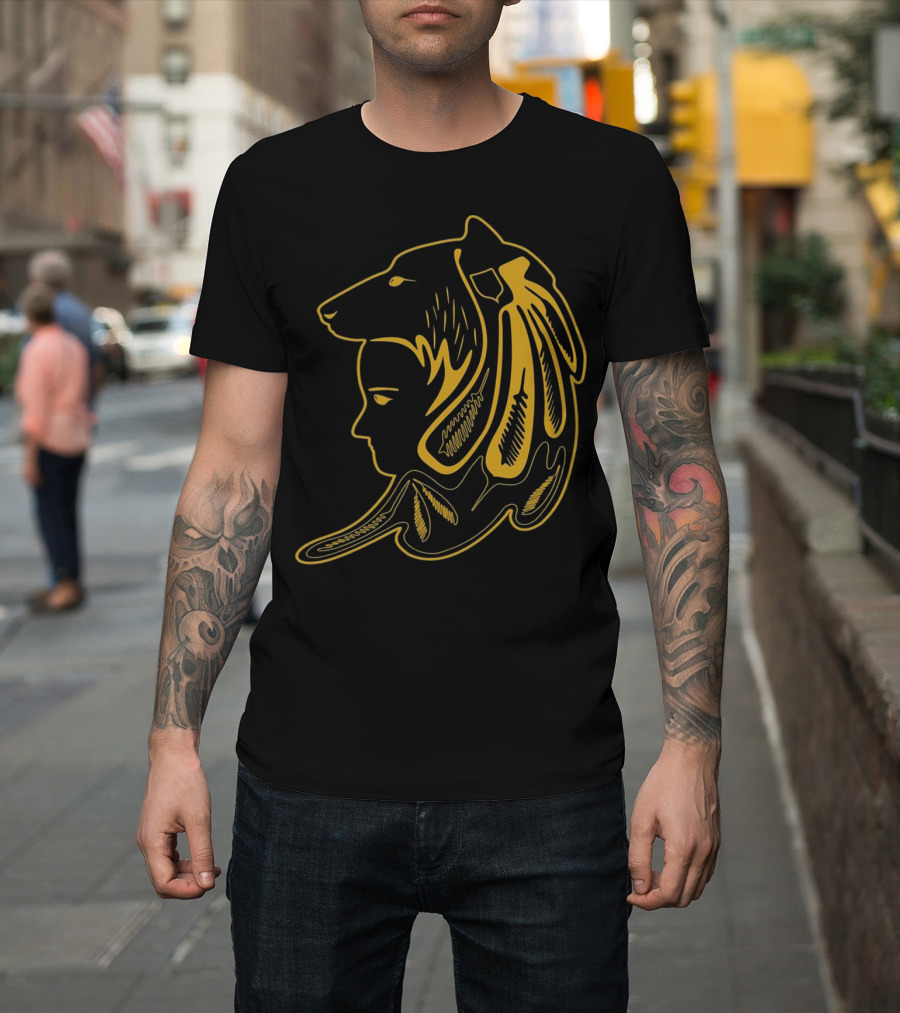 Native Indian Chief Wolf Shaman Face Profile T-Shirt