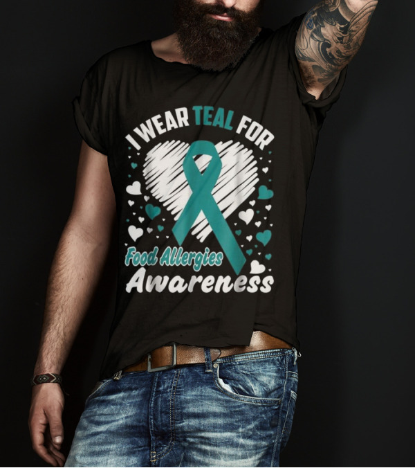 I Wear Teal For Food Allergies Awareness Heart T-Shirt