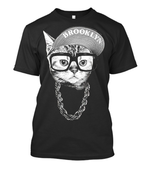 Brooklyn Hat Glasses Chain Cat T-Shirt