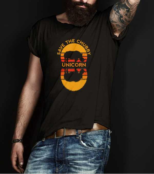 Save The Chubby Unicorn Rhino Retro Sunset T-Shirt