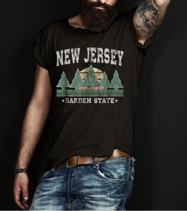 New Jersey Garden State Retro Vintage Forest Sunset T-Shirt