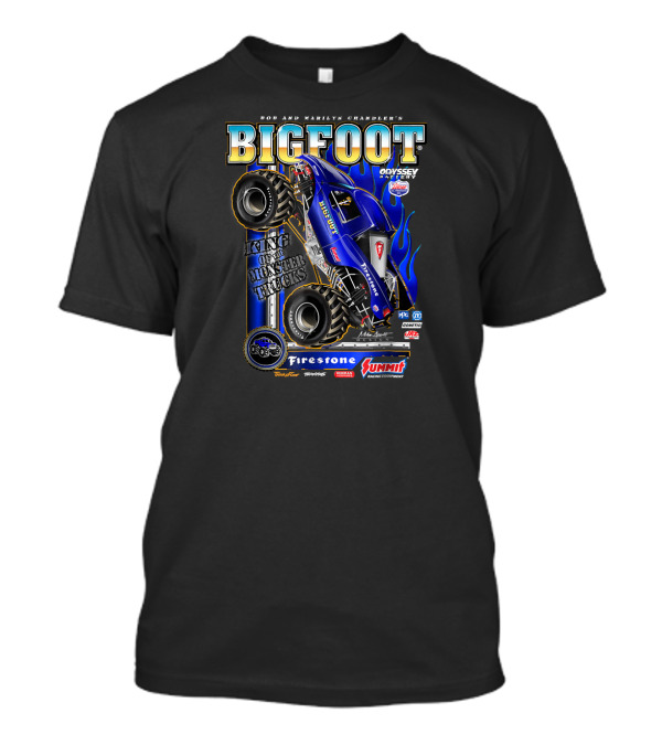 Bob And Marilyn Chandler's King Of The Monster Trucks BIGFOOT Firestone Summit Racing Equipment Odyssey Holley MSD Hooker Headers T-Shirt