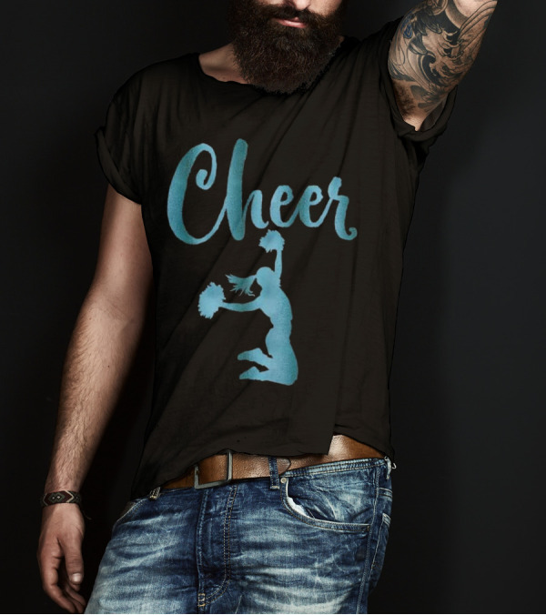 Cheerleading Cheer Teal Script With Cheerleader T-Shirt