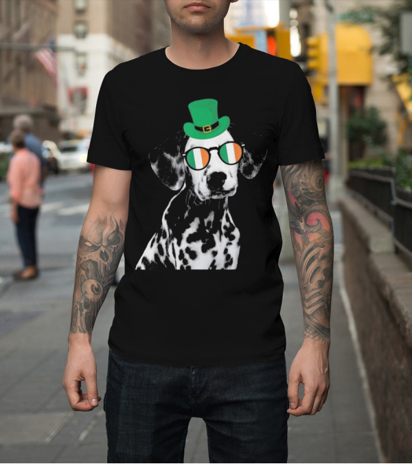 Shirt: Dalmatian with Irish Hat and Flag Glasses for St. Patrick's Day T-Shirt Dalmatian with Irish Hat and Flag Glasses for St. Patrick's Day T-Shirt