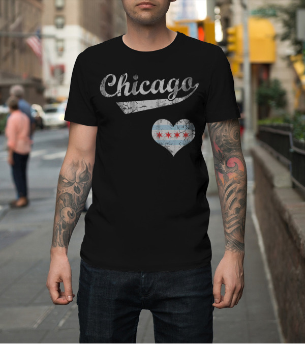Shirt: Chicago Crackled Flag Heart T-Shirt Chicago Crackled Flag Heart T-Shirt