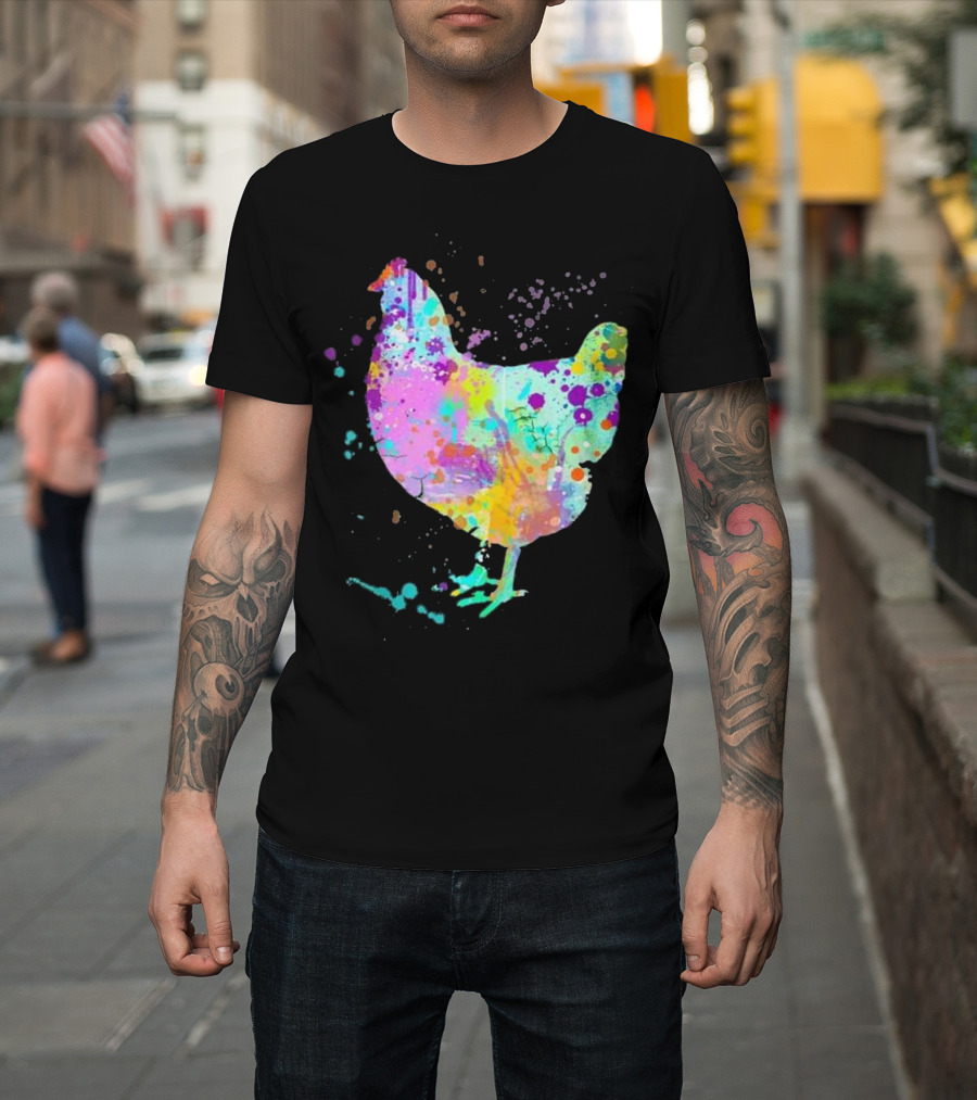 Chicken Watercolor Splash Love Colorful T-Shirt