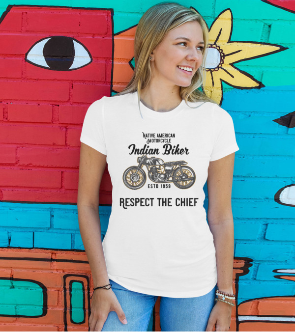 Native American Motorcycle Indian Biker Estd 1959 Respect The Chief T-Shirt