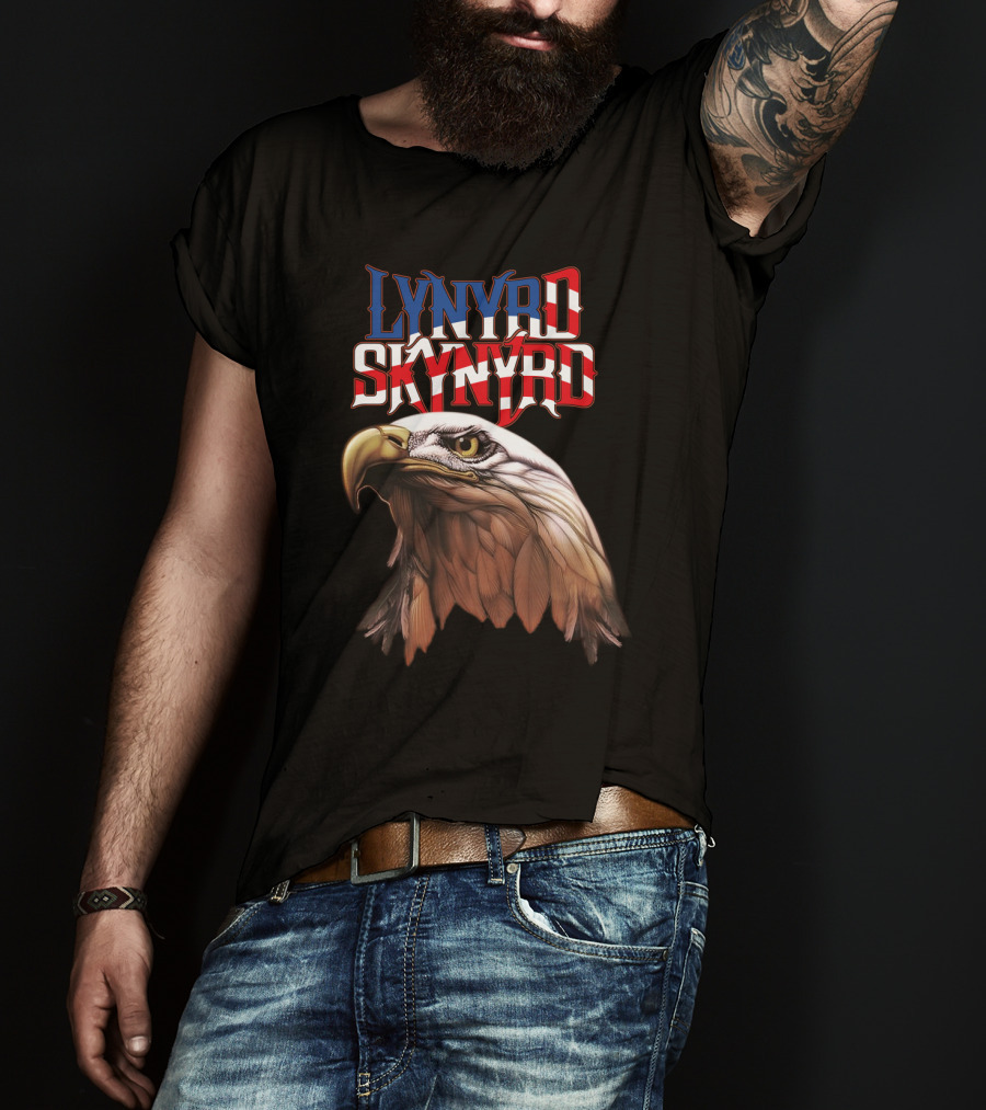 Lynyrd Skynyrd American Flag Text Eagle Head T-Shirt
