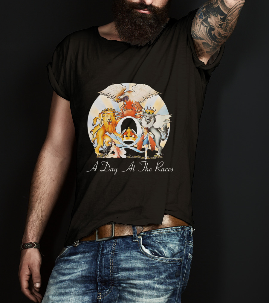 Queen A Day At The Races Album Cover Artwork With Lion And Griffin T-Shirt