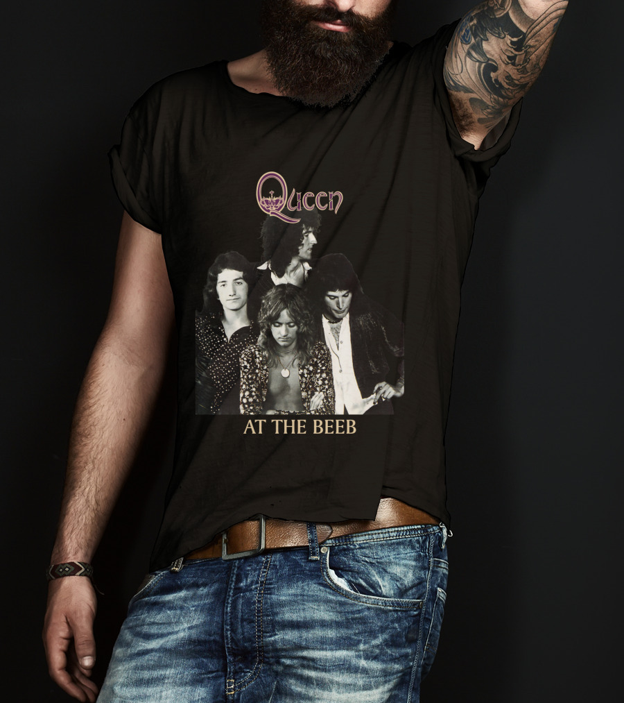 Queen At The Beeb Band Members Black And White Photo T-Shirt