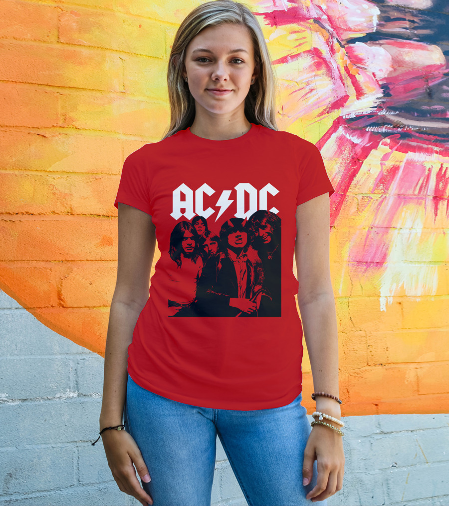 Acdc Band Classic Members Black And White Photo Vintage Style T-Shirt