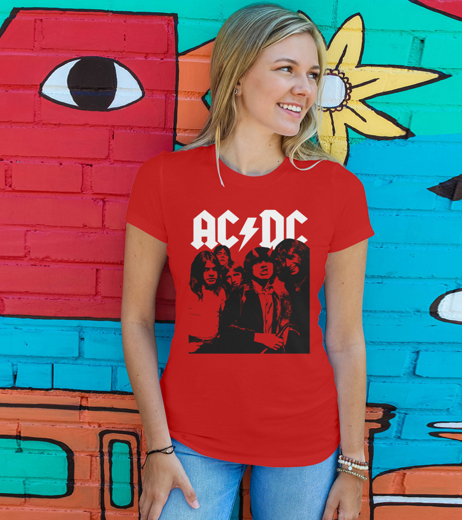 Acdc Band Classic Members Black And White Photo Vintage Style T-Shirt