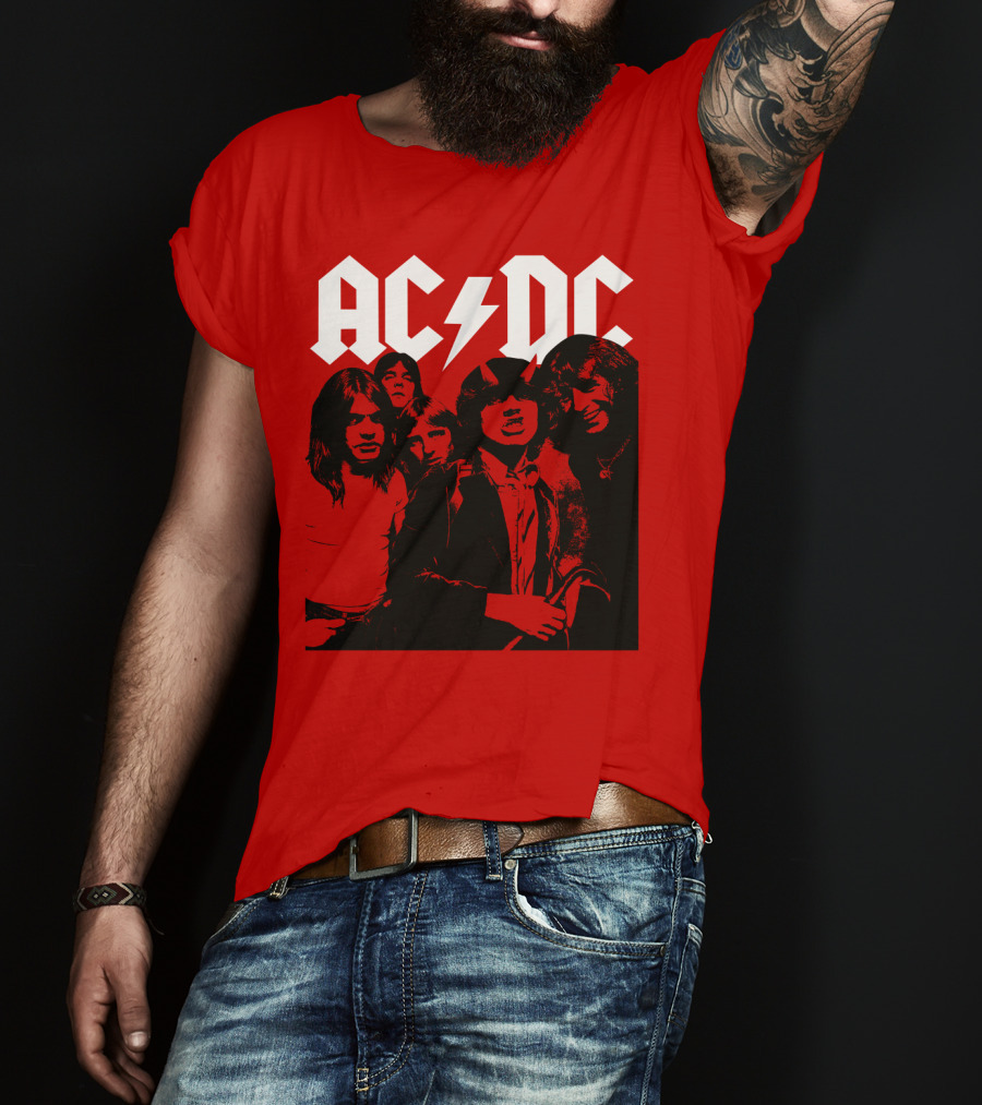 Acdc Band Classic Members Black And White Photo Vintage Style T-Shirt